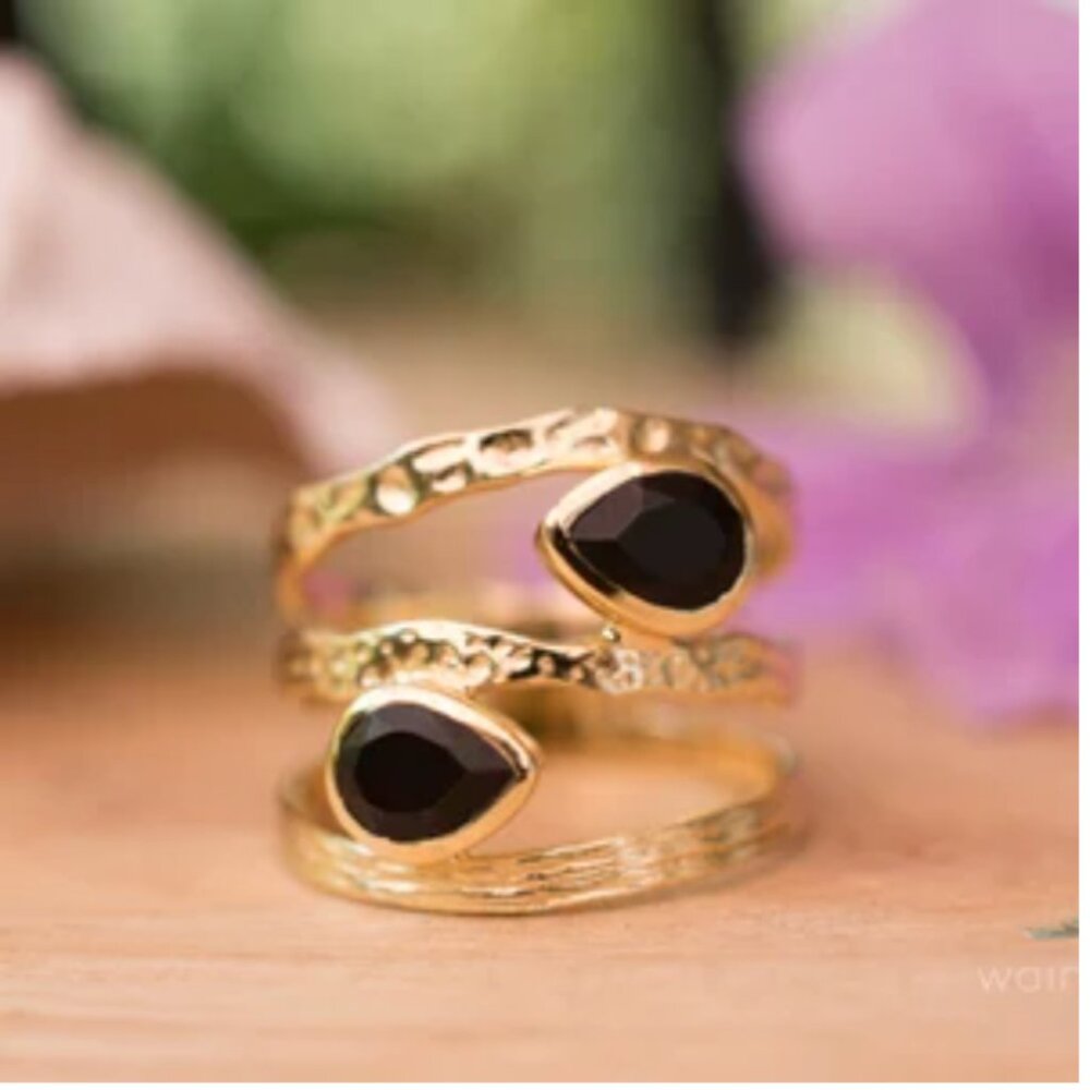 Waimana Black Onyx Gold Plated Ring Size 7